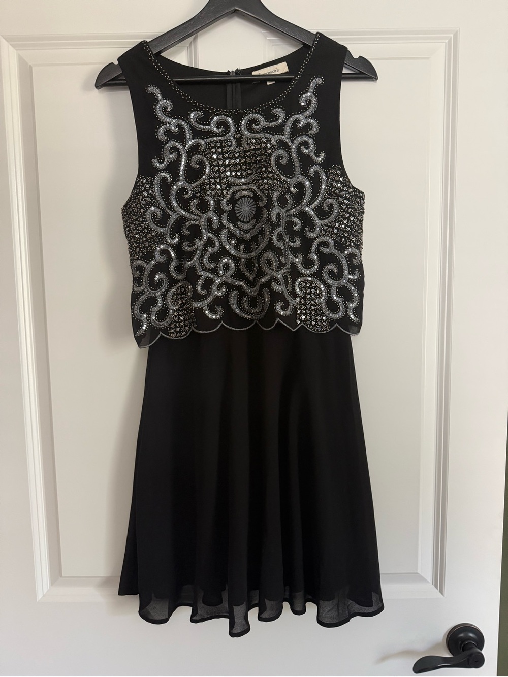 Francesca’s Black Beaded Overlay Party Dress